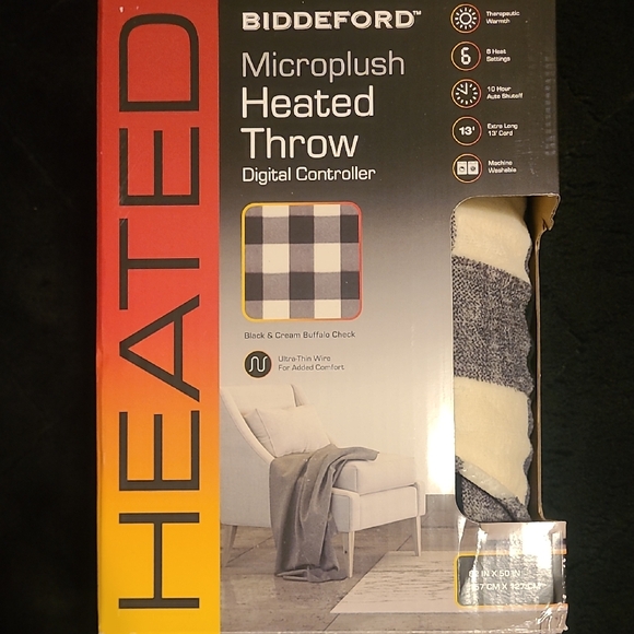 Biddeford Microplush Heated Throw - Black & Cream - Picture 1 of 5